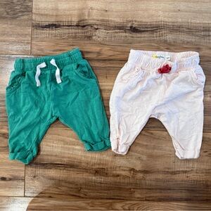 2 Piece Baby Boden Size 0-3 Month Pants. Light pink and green.